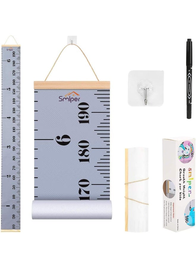 Smlper Growth Chart for Kids, Child Height Chart Ruler for Wall, Wood Frame Fabric Canvas Height Measurement Ruler for Kids Nursery Room, Removable Wall Decor 79"x7.9" - Image 1
